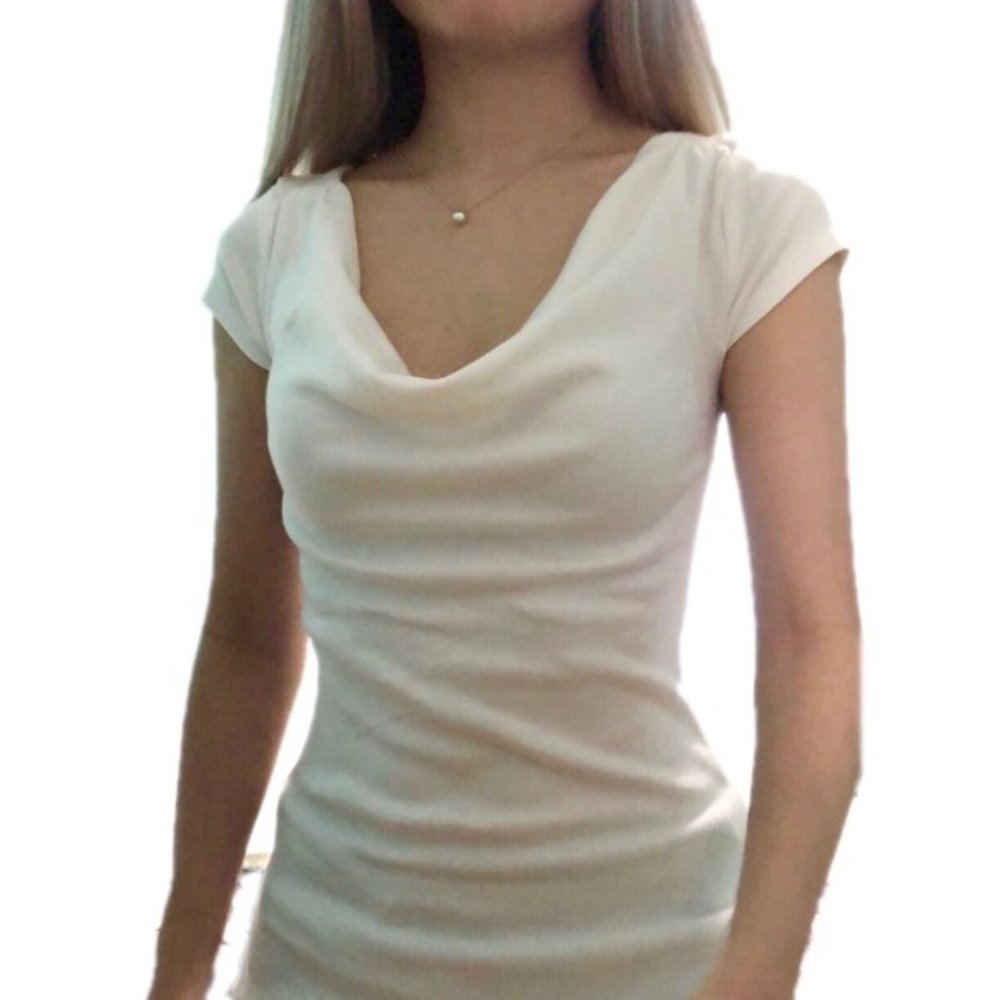 Express Scoop Neck White Cotton T Shirt